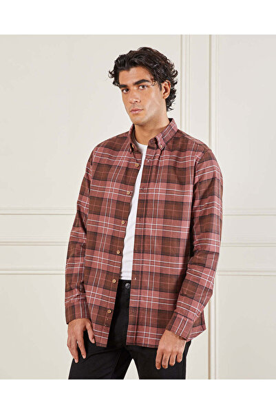 REDTAG Men Burgundy Checked Casual Shirt