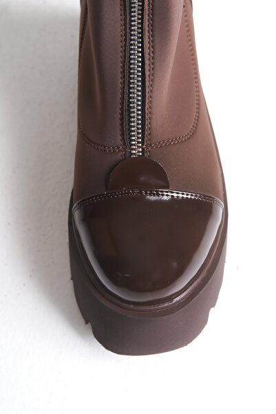 Liza Shoes Larista Kadın Önü Fermuarlı Streç Rugan Bot A003-K606