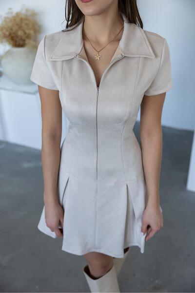 ZEYN ESTİLO Fermuar Kapamalı Nubuk Elbise