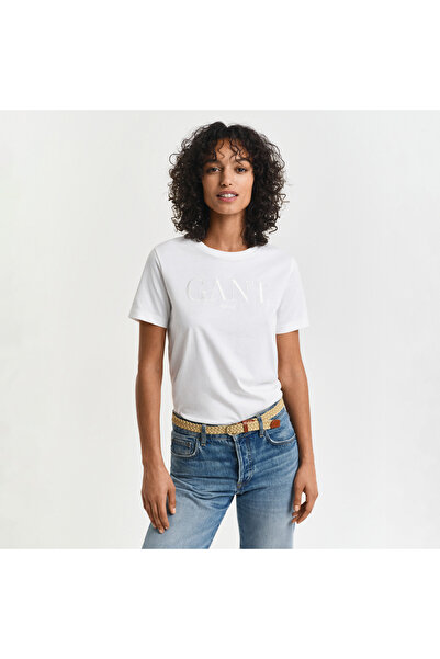 Gant Kadın Krem Regular Fit Bisiklet Yaka Logolu T-Shirt