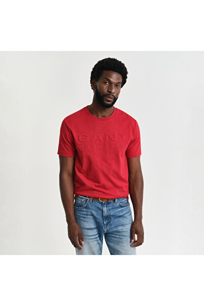 Gant Erkek Kırmızı Regular Fit Bisiklet Yaka Logolu T-Shirt