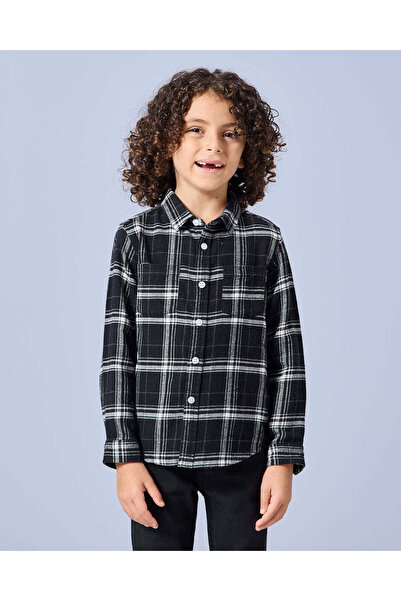 REDTAG Boys Black Checkered Shirt