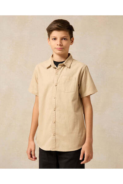 REDTAG قميص بيج وأسود للأولاد الكبار مع تي شيرت (قطعتين)