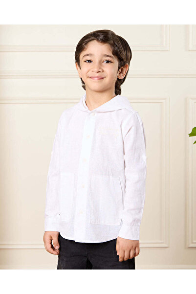 REDTAG قميص بغطاء رأس أبيض بأكمام طويلة وغطاء للرأس للأولاد