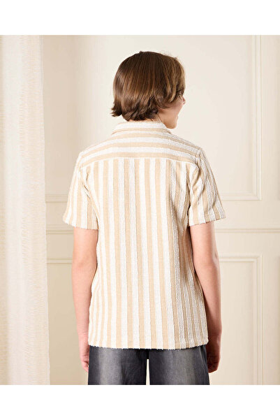 REDTAG Senior Boys Beige Striped Collared Shirt