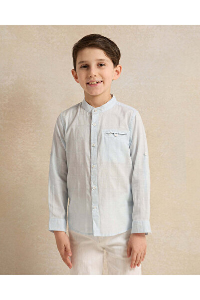 REDTAG قميص أزرق بياقة ماندرين للأولاد