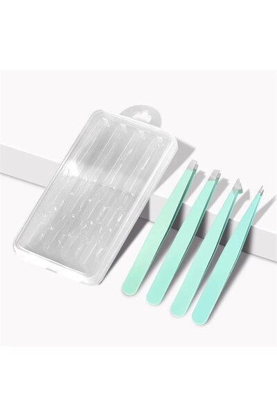 Choice Green Box 4 PCS Stainless Steel Eyebrow Clippers Set Hair Removal Forceps Oblique And Straight Mouth