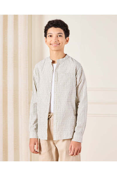 REDTAG قميص كاجوال مخطط باللون البيج للأولاد الكبار