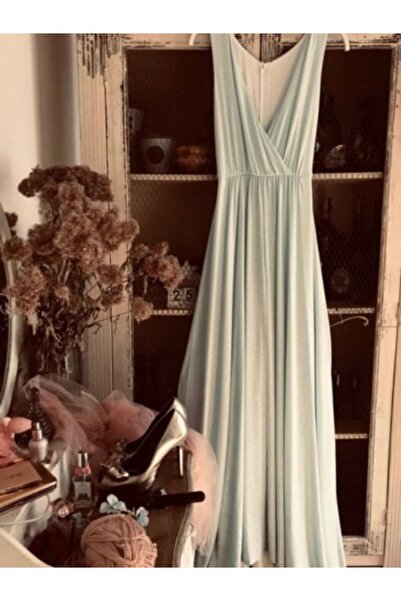 Betty M Rochie de seara albastra lunga in clos din jerse cu sclipici