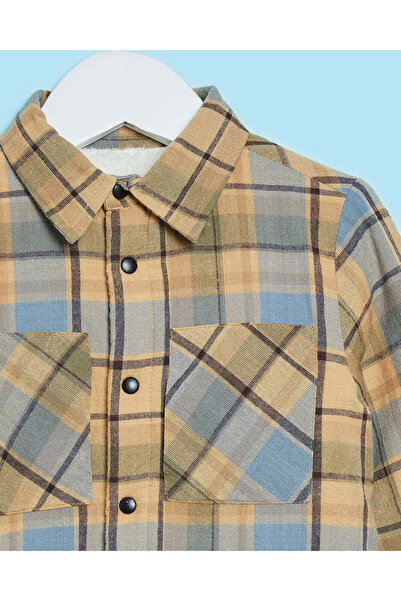 REDTAG Infant Boys Brown And Blue Sherpa Lined Shacket