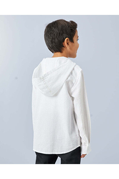 REDTAG Boys White Hooded Shirt