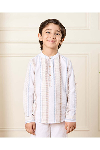 REDTAG قميص كورتا أبيض بياقة ماندرين للأولاد