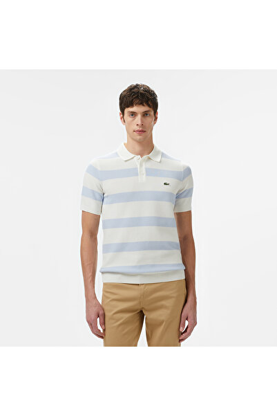 Lacoste Erkek Gömlek Yaka Çizgili Açık Mavi Triko
