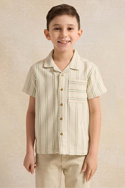 REDTAG Boys Beige Striped Short Sleeve Shirt