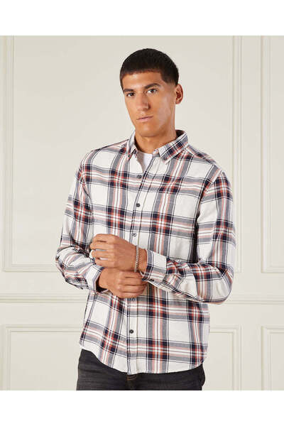 REDTAG Men White Checkered Button Down Shirt