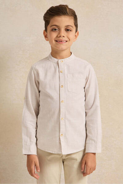 REDTAG Boys Beige Stone Dobby Shirt