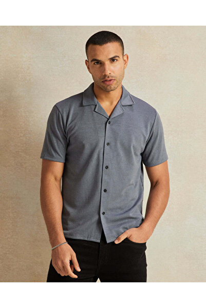 REDTAG Men Grey Jacquard Short Sleeve Shirt