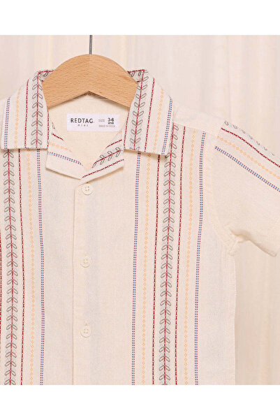 REDTAG Infant Boys Cream Embroidered Shirt