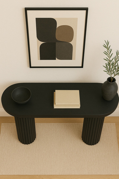 Trihome Doğal Kayın Masif Ahşap Dresuar - Oval Formlu Fitil Ayaklı Konsol