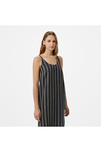Nautica Kadın Siyah Regular Fit Çizgili Elbise