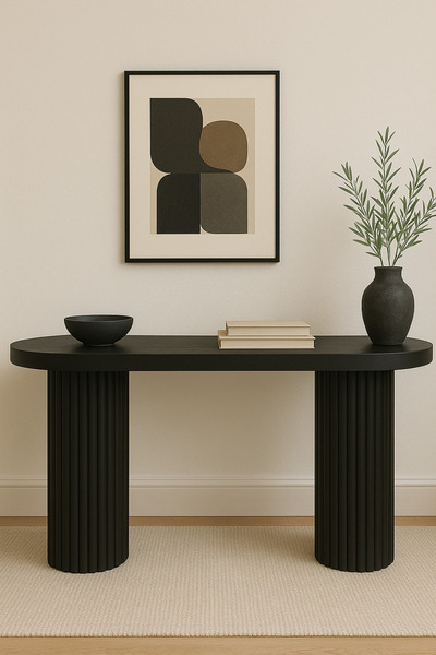 Trihome Doğal Kayın Masif Ahşap Dresuar - Oval Formlu Fitil Ayaklı Konsol