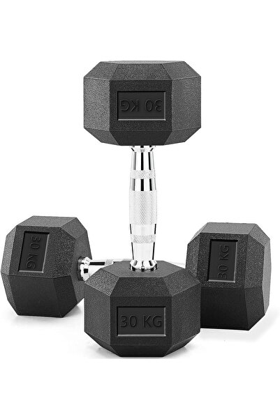 SKY LAND دمبل HEX EM-9260-30 مطلي بالمطاط 30 كجم × 2 من الحديد الزهر لتمارين ...