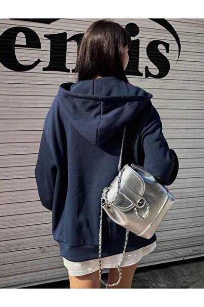 BYMEER Світшот з двома блискавками, синьо-сірий