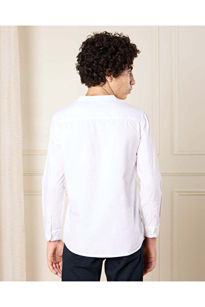 REDTAG Senior Boys White Mandarin Collar Shirt