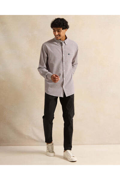 REDTAG Men Beige Checkered Casual Shirt