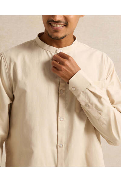 REDTAG Men Beige Mandarin Casual Shirt