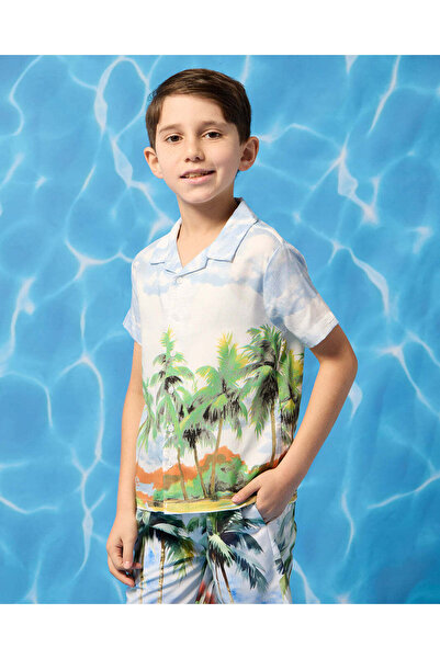 REDTAG قميص أبيض مطبوع عليه نخيل للأولاد