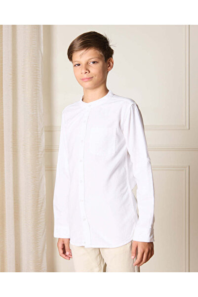 REDTAG Senior Boys White Mandarin Collar Shirt
