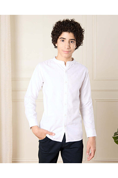REDTAG Senior Boys White Mandarin Collar Shirt