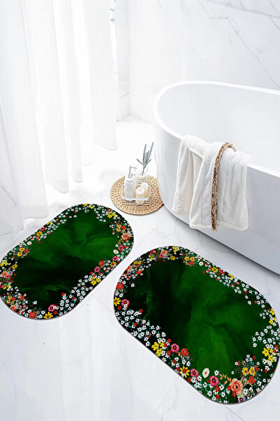 EVİMSEN Set de scaune pentru toaletă cu covoraș de baie oval, model floral, l...