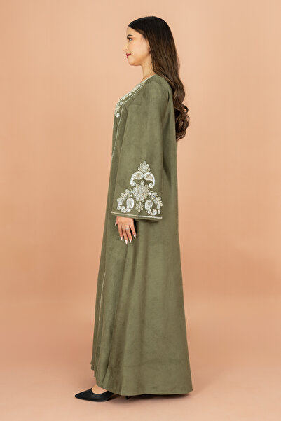 IKKXA Wide Sleeve Shimmer Fabric Silver Embroidery Jalabiya