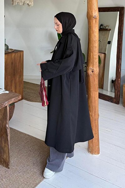 lamelif Μαύρο καμπαρντίνα με λεπτομέρεια με κορδόνια