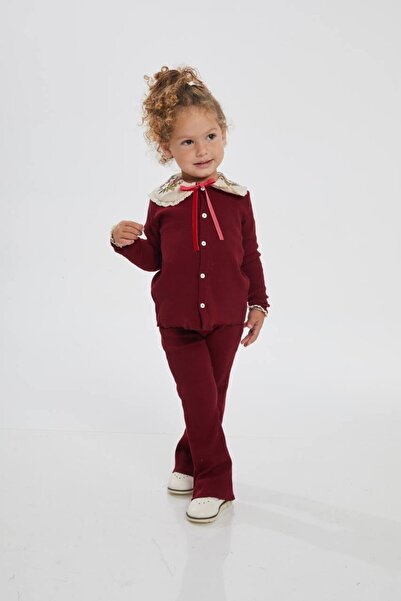 lilnest Girl's Suit with Embroidered Collar