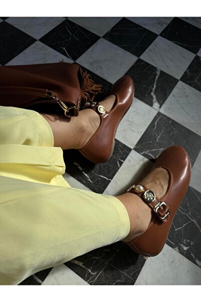 Eataly Shoes Γυναικείες μπαλαρίνες Tan Skin Gold Buckle