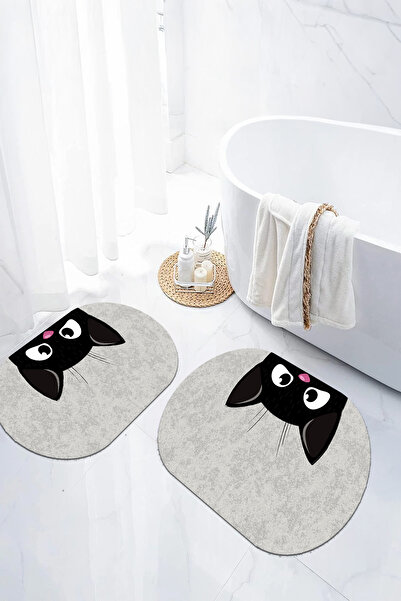 EVİMSEN طقم مقعد مرحاض بيضاوي الشكل بنمط القطط مع قاعدة رقمية مضادة للانزلاق ...