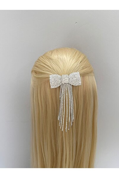 asyakuş Silver Long Tassel Stone Stylish Bow Women's Buckle