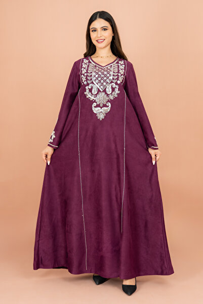 IKKXA Wide Sleeve Shimmer Fabric Silver Embroidery Jalabiya