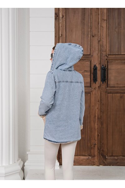 SOLİS MODA Γυναικείο τζιν με λεπτομέρειες από βελούδινο παλτό