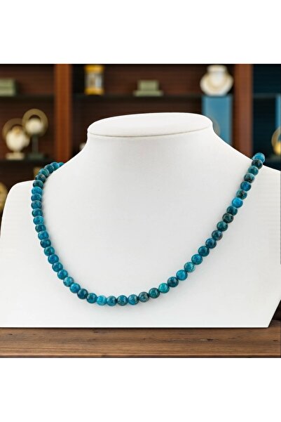 Taş-Mir Apatite Stone 6 mm Natural Stone Necklace - with Stainless Steel Appa...