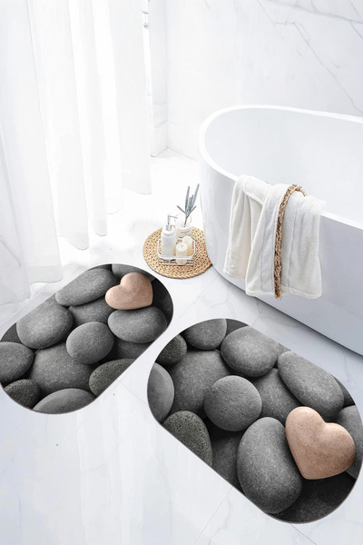 EVİMSEN Ψηφιακό αντιολισθητικό σετ τουαλέτας με μοτίβο πέτρας με οβάλ μοτίβο ...