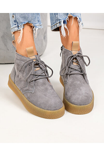 starlike Women's boots, natural suede leather, dark gray JY6651