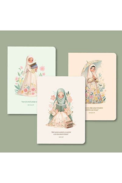 MuslimWalk Hüsnâle – Zarif Çiçekli Kızlar – 3’lü Mininote Defter