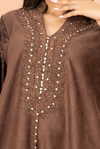 IKKXA Luxury Mandarin Colar Embroidery Beads Patterned Sleeves Jalabiya