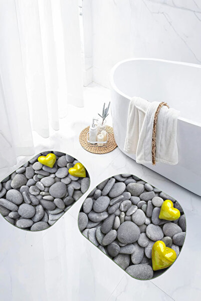 EVİMSEN Covoraș de baie oval, model Heart Stone, lavabil, cu bază digitală an...