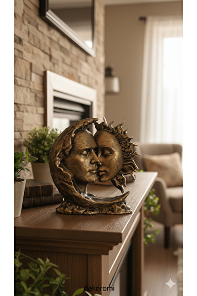 Dekoromi Dekoratif Ay Güneş Erkek ve Kadın Biblo 3D El Boyaması Aşk Sevgili O...