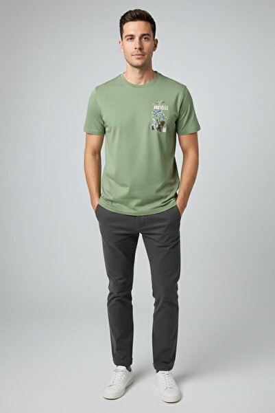 Sabri Özel BİSİKLET YAKA BASKILI ERKEK T-SHIRT Yeşil